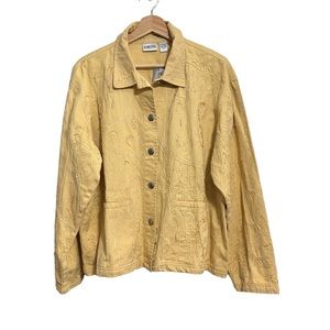 NWT CHICO’S Camelot Roadster Jacket Raffia (Light Yellow) Embroidered Sz 3 (XL)